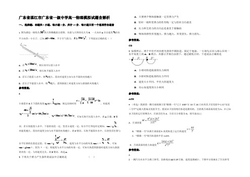 广东省湛江市广东省一级中学高一物理模拟试题带解析