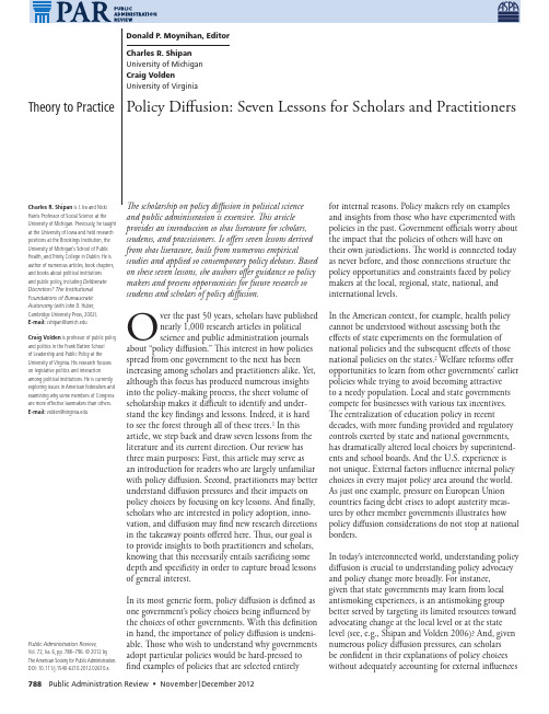 Policy Diff usion Seven Lessons for Scholars and Practitioners