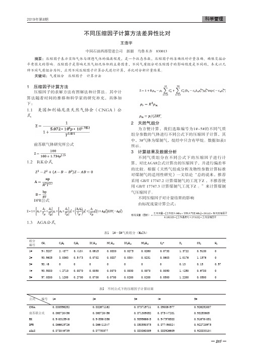 不同压缩因子计算方法差异性比对