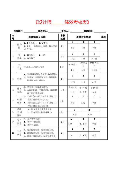 《设计师绩效的考核表》