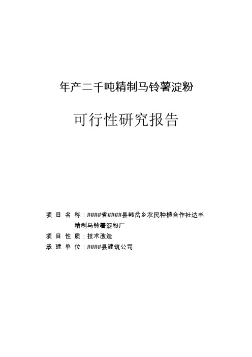 年产2000吨精制马铃薯淀粉生产项目可行性研究报告