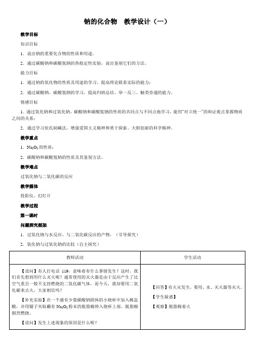 钠的化合物教学设计教学目标知识目标说出钠的重要化合物