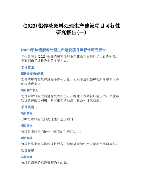 (2023)铝锌渣废料处理生产建设项目可行性研究报告(一)