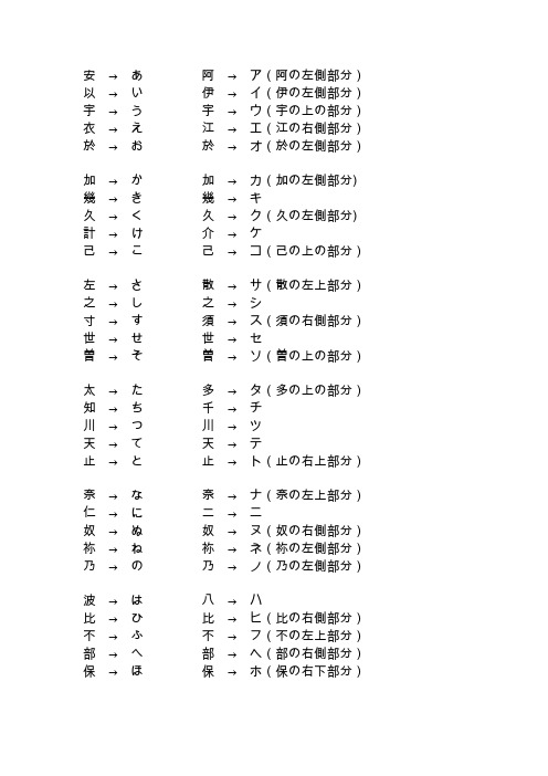 日语平假名对应的汉字