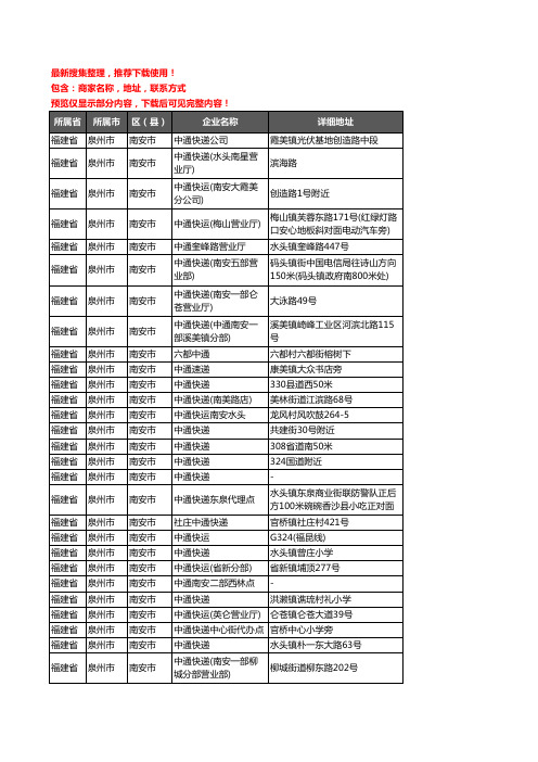 新版福建省泉州市南安市中通快递企业公司商家户名录单联系方式地址大全48家