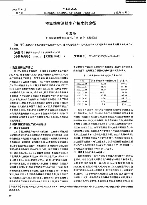 提高糖蜜酒精生产技术的途径