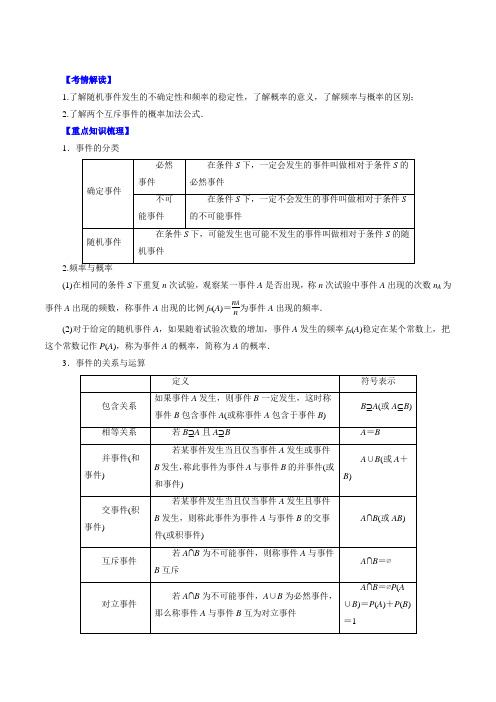 专题60 随机事件的概率-2016年高考数学(理)一轮复习精品资料 (原卷版)