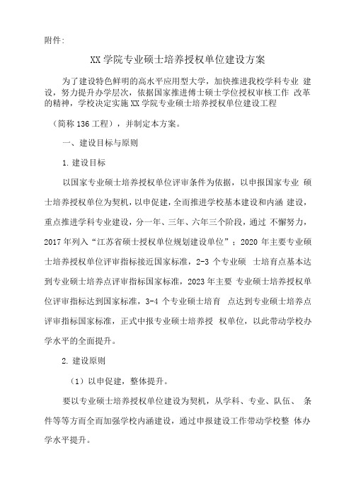 XX学院专业硕士培养授权单位建设方案