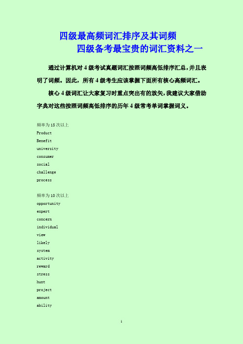 四级历年真题中最高频词汇排序及其考试词频 (1)