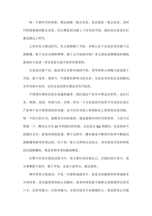 孙晓岐谈企业家具备开拓性的重要性