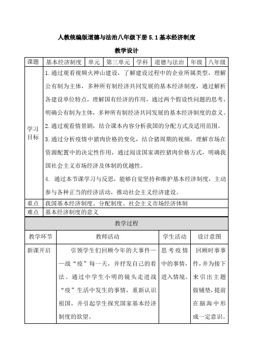 初中道德与法治_基本经济制度教学设计学情分析教材分析课后反思