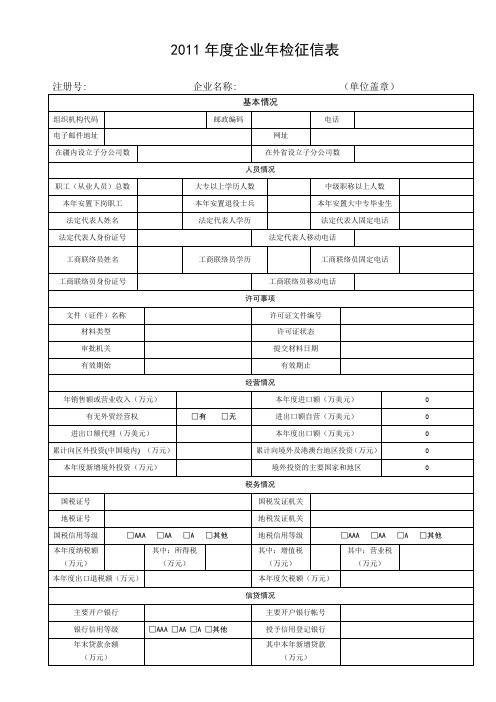 2011年度企业年检征信表