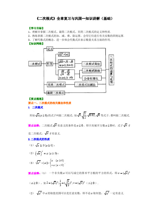 (全册系列精选)华东师大初中数学九年级上册二次根式全章复习与巩固(基础)知识讲解 2