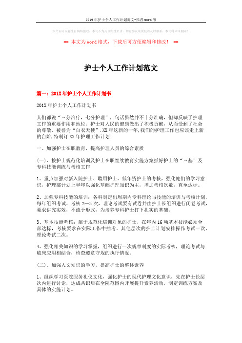 2019年护士个人工作计划范文-推荐word版 (11页)