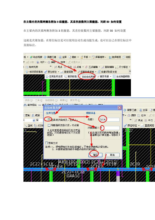 在主梁内的次梁两侧各附加3组箍筋