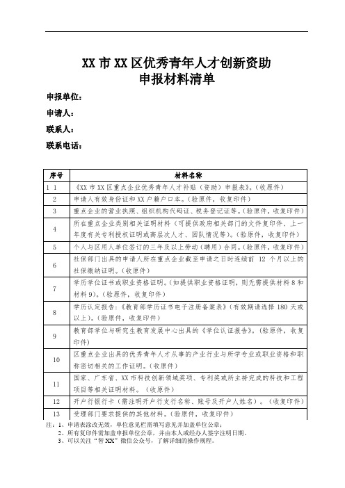 优秀青年人才创新资助申报表