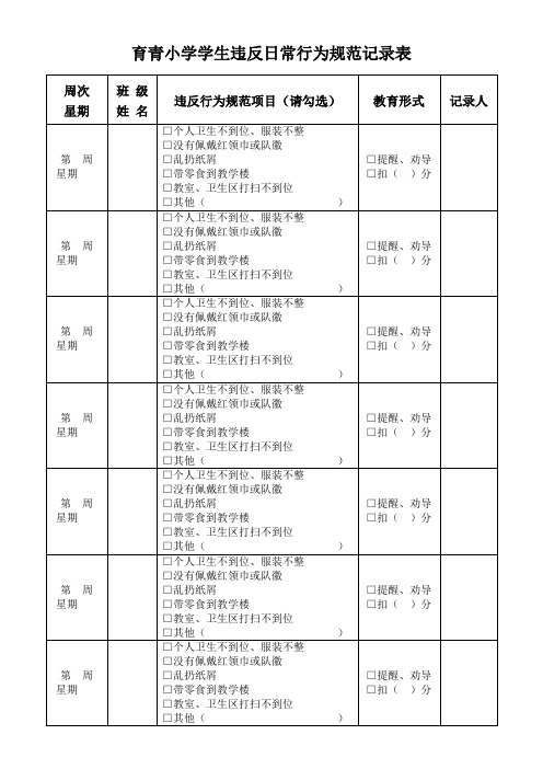 育青小学学生违反日常行为规范记录表