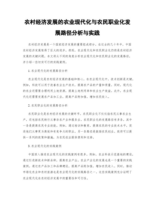 农村经济发展的农业现代化与农民职业化发展路径分析与实践