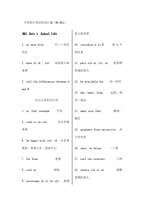 译林牛津版高中英语词组总汇中英互译版