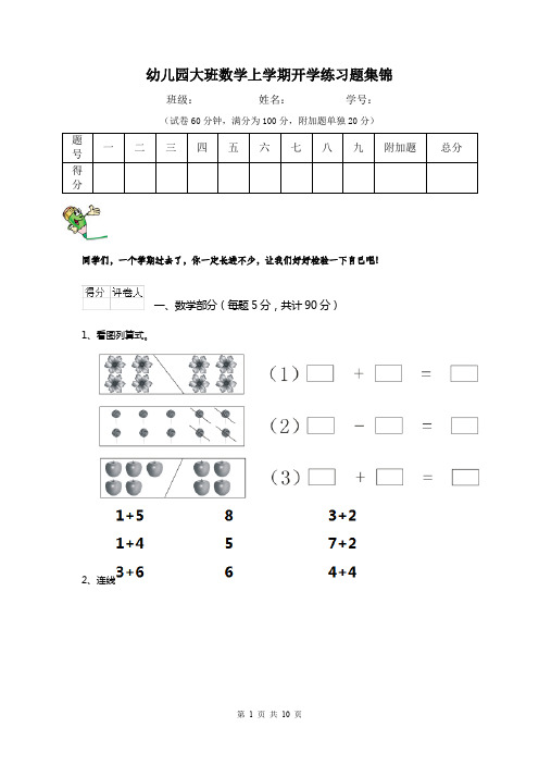 幼儿园大班数学上学期开学练习题集锦