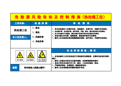 危 险 源 风 险 告 知 及 控 制 措 施(热处理工位)