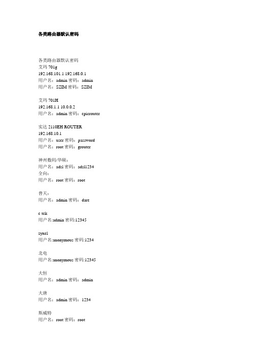 各类路由器默认密码