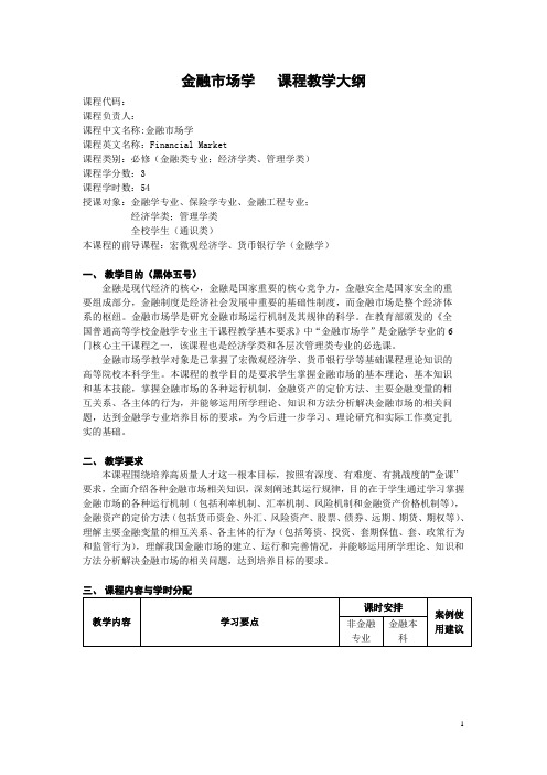 金融市场学教学大纲