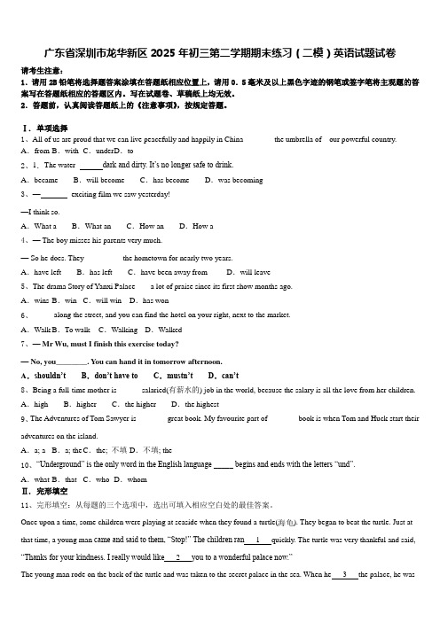 广东省深圳市龙华新区2025年初三第二学期期末练习(二模)英语试题试卷含答案