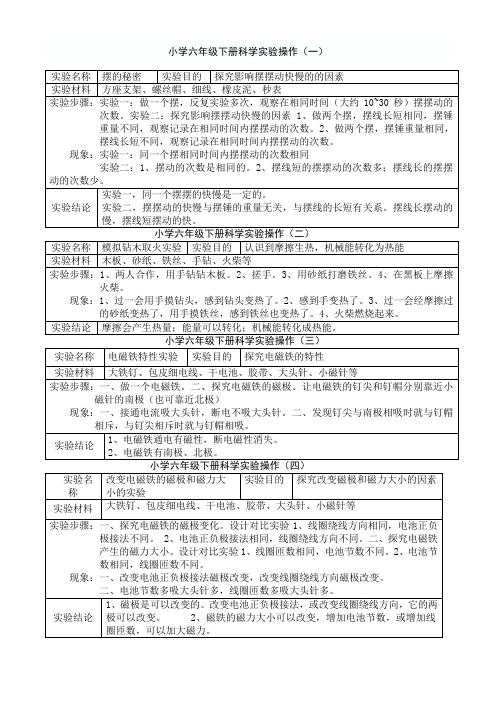 青岛版五、六年级下册科学实验报告2010