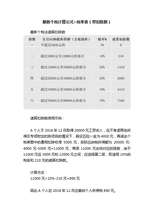 最新个税计算公式+税率表（带扣除数）