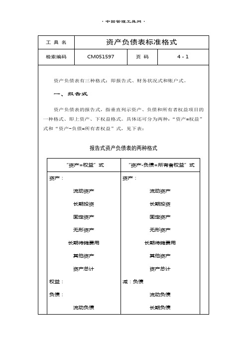 资产负债表标准格式