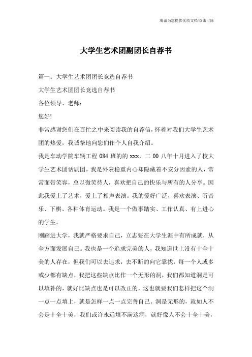 大学生艺术团副团长自荐书