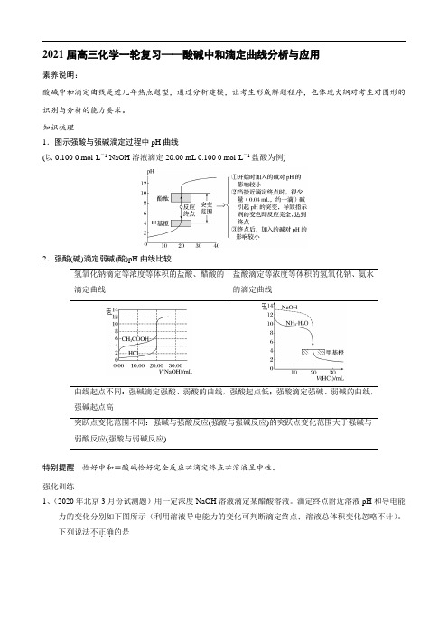 酸碱中和滴定曲线分析与应用 练习 2021届高三化学一轮复习重点专题