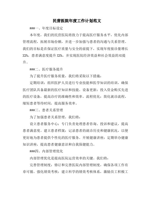 民营医院年度工作计划范文 (2)