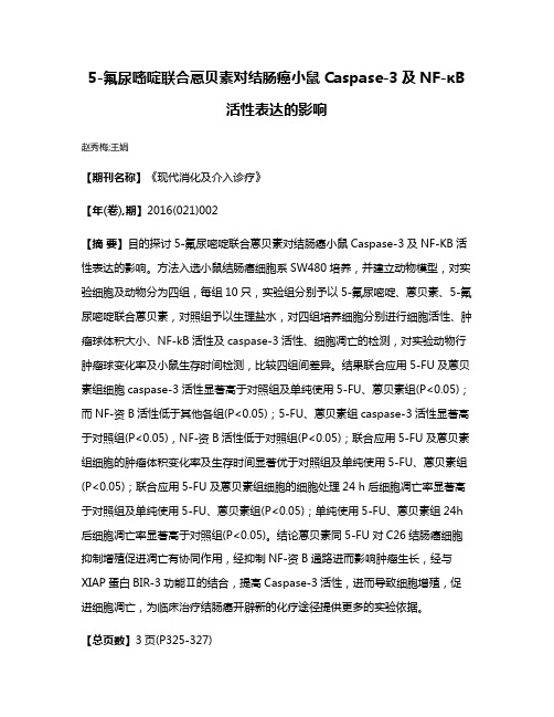 5-氟尿嘧啶联合蒽贝素对结肠癌小鼠Caspase-3及NF-κB活性表达的影响