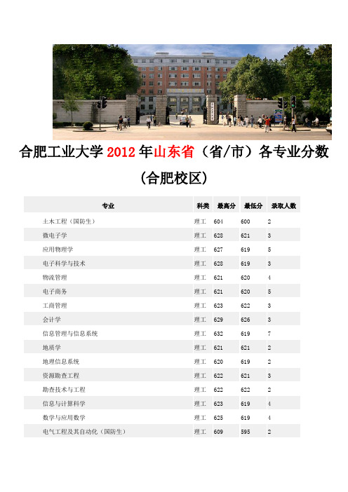 2012年合肥工业大学(山东)录取分数线