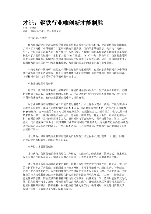 才让：钢铁行业唯创新才能制胜