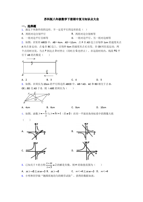 苏科版八年级数学下册期中复习知识点大全