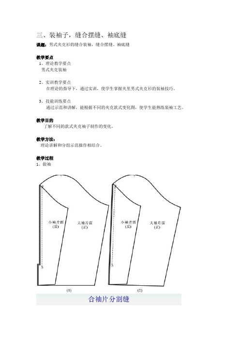 3装袖子,缝合摆缝、袖底缝