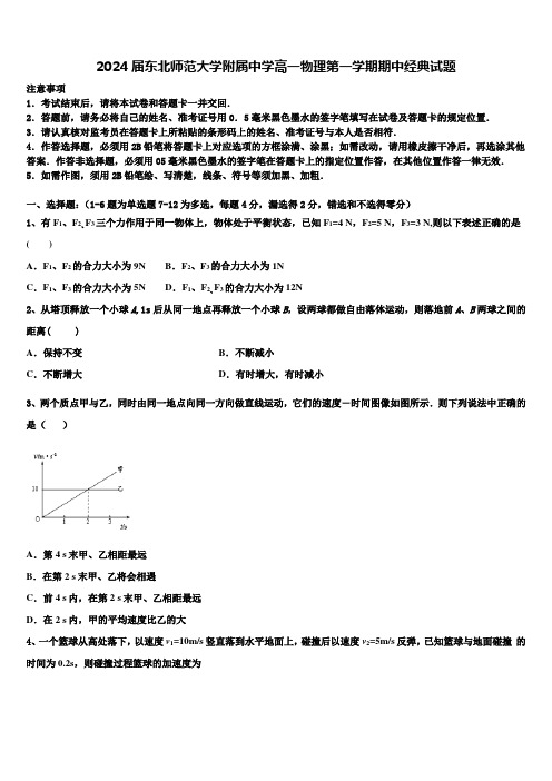 2024届东北师范大学附属中学高一物理第一学期期中经典试题含解析