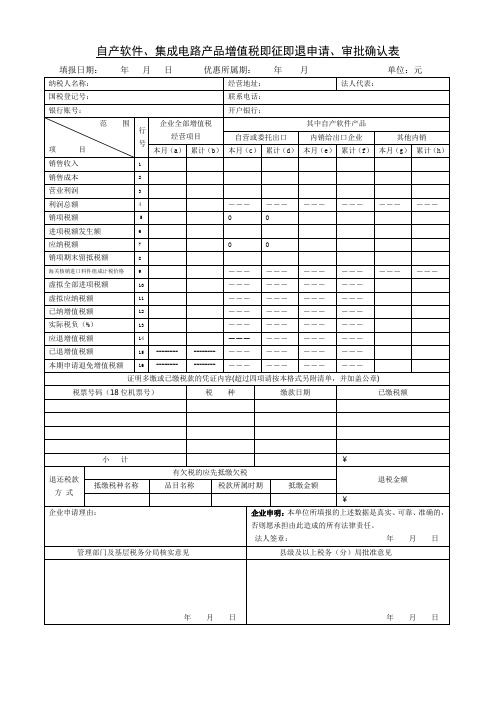 自产软件、集成电路产品增值税即征即退)申请表