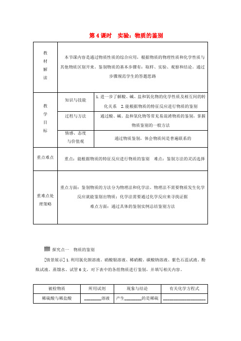 九年级科学上册 第2章 物质转化与材料利用 第5节 物质的转化 第4课时 实验：物质的鉴别导学案(无