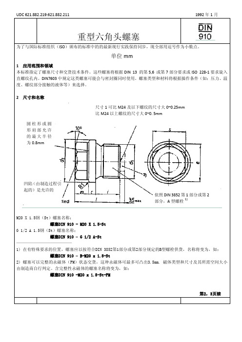 DIN910-92 六角头厚螺塞