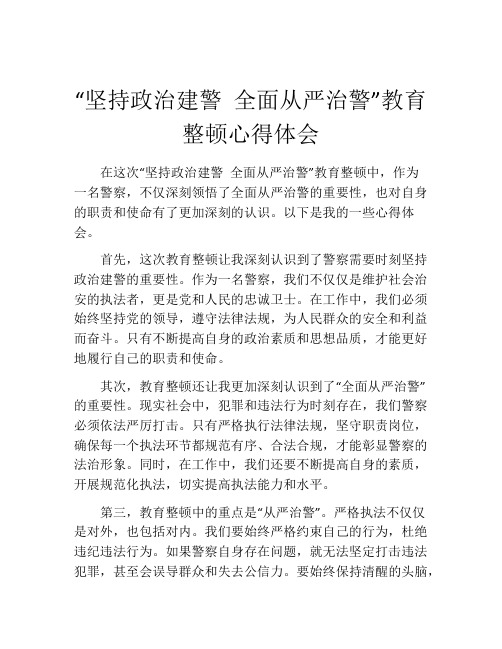 “坚持政治建警 全面从严治警”教育整顿心得体会