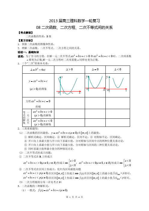 08二次函数、二次方程、二次不等式间的关系