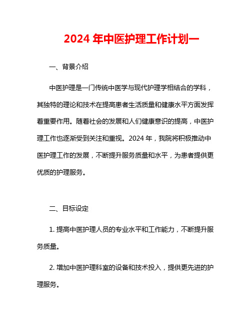 2024年中医护理工作计划一