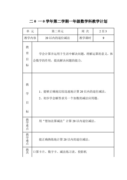 08各科教学计划下册