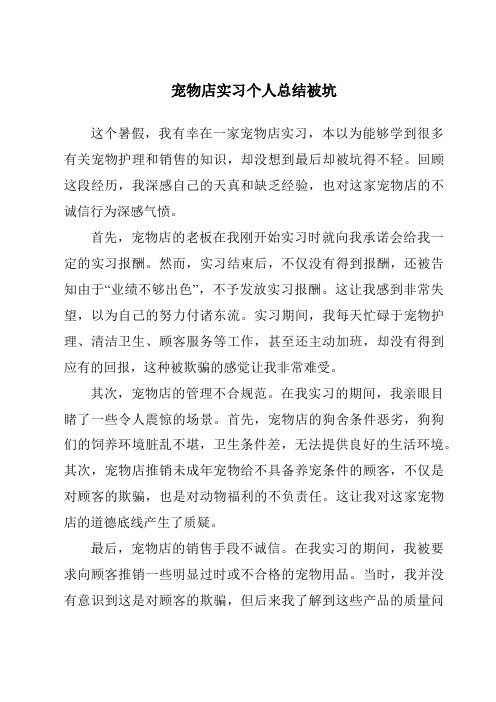 宠物店实习个人总结被坑