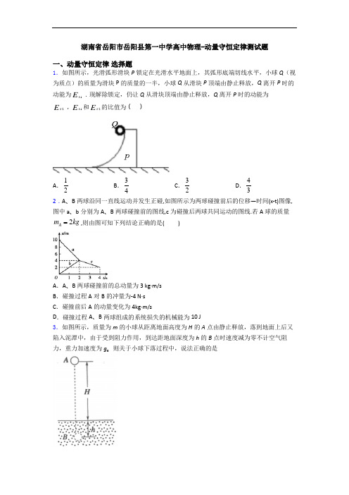 湖南省岳阳市岳阳县第一中学高中物理-动量守恒定律测试题