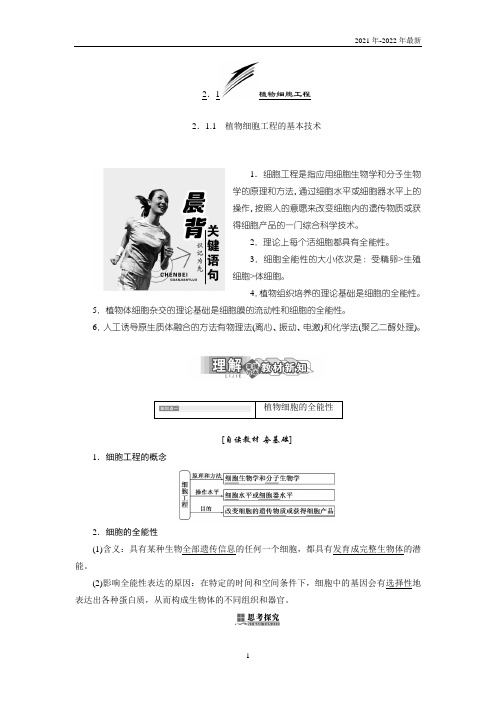 高中生物人教版选修三同步导学：2.1.1 植物细胞工程的基本技术(理解+掌握+应用)